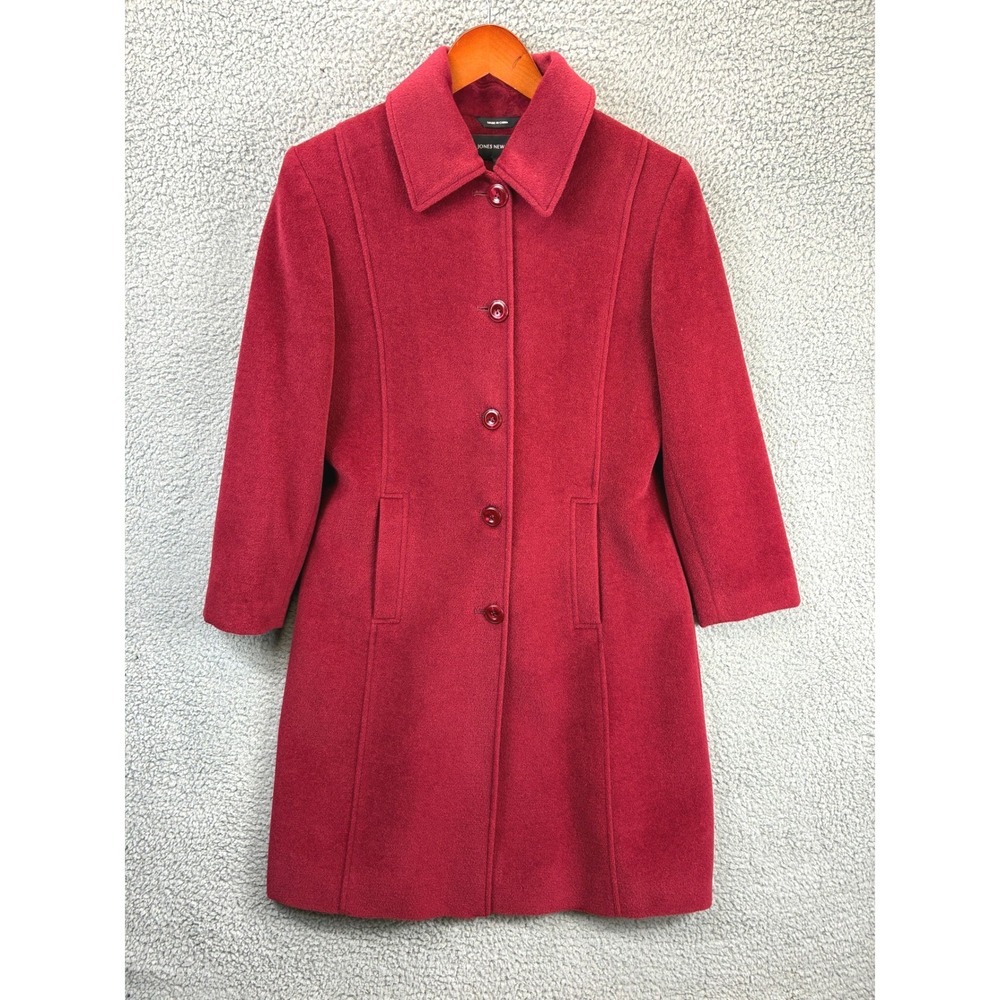 Jones New York Wool Blend Coat Womens 12 Red Single Breasted Classic Winter
